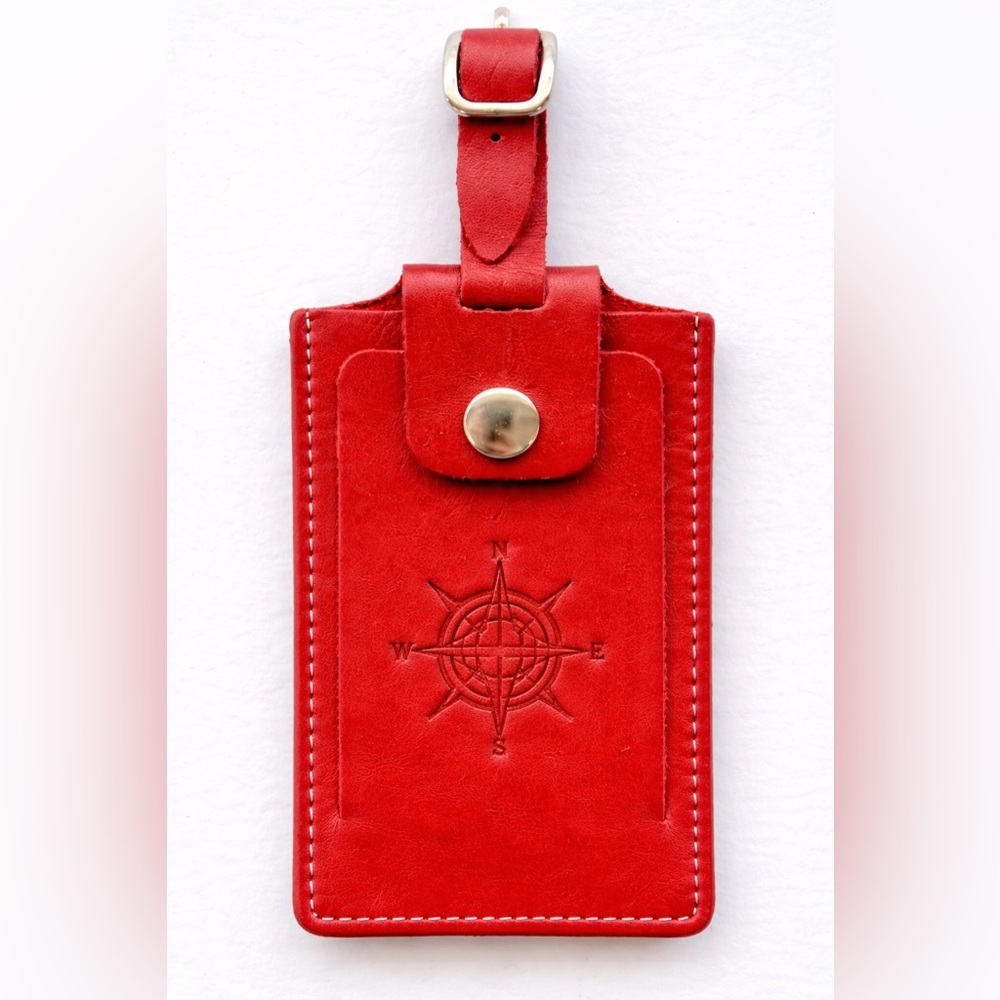 NEW Embossed Leather Luggage Tag - Red